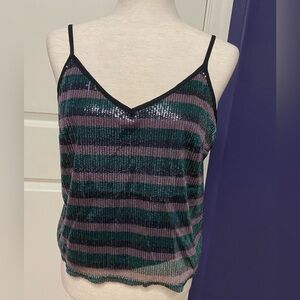 Wild Fable strap top, purple and green sequins stripes, size medium